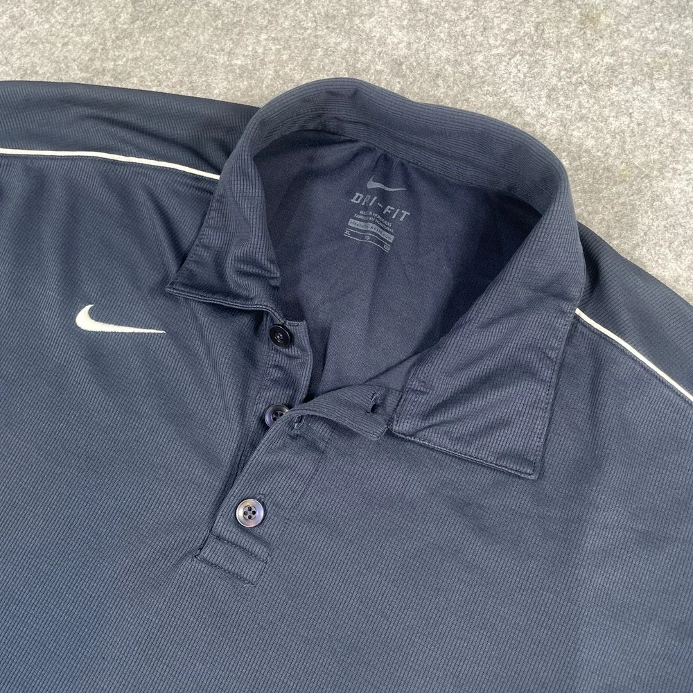 Nike Mens Polo Shirt XL Navy Blue Dri-FIT Short Sleeve Piping Logo